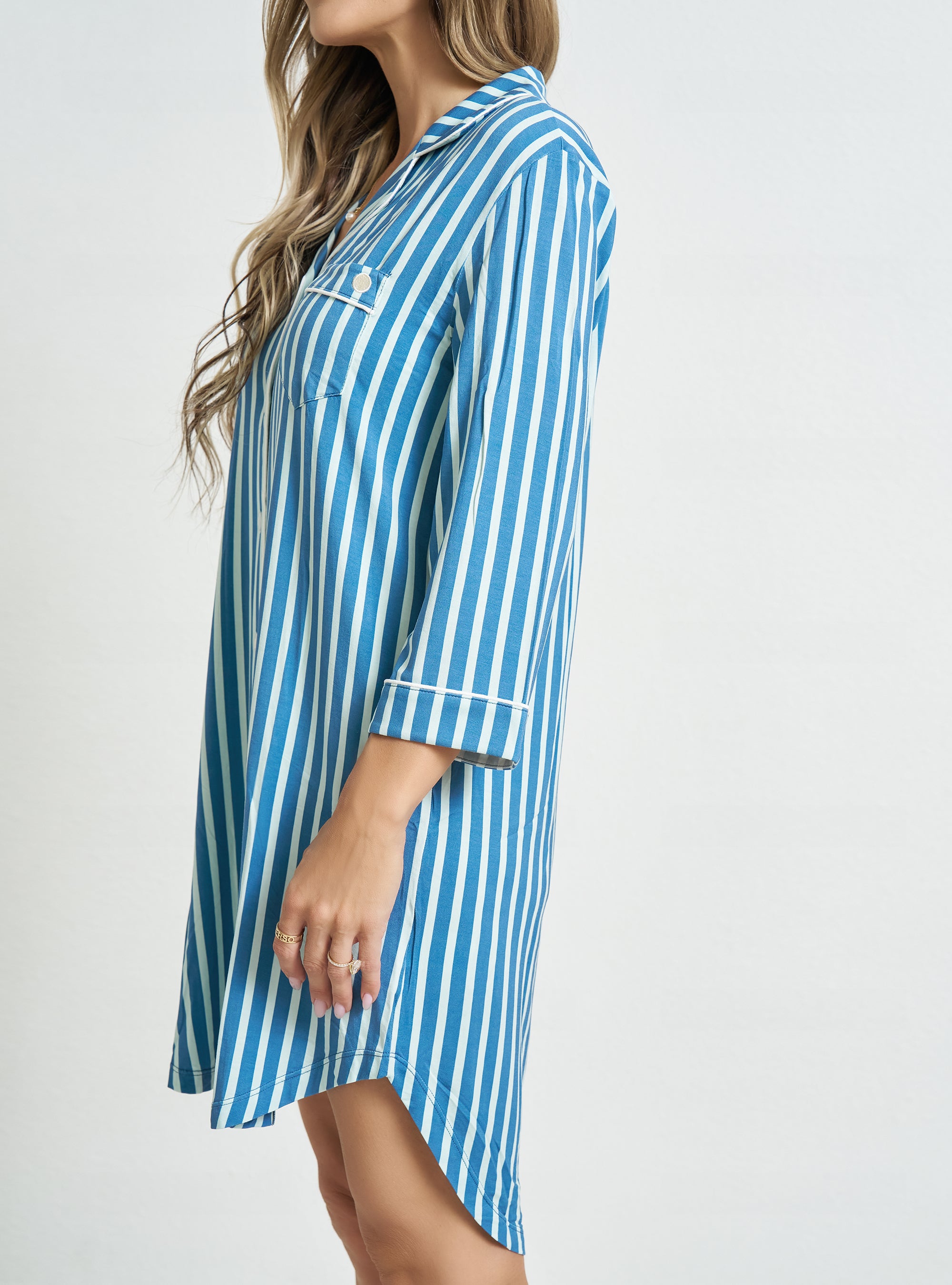 Women's 3/4 Sleeve Button-Up Nightgown