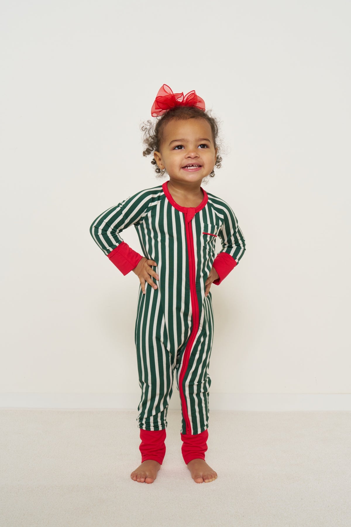 Zipper Romper Christmas - Winter Green Striped TENCEL Modal