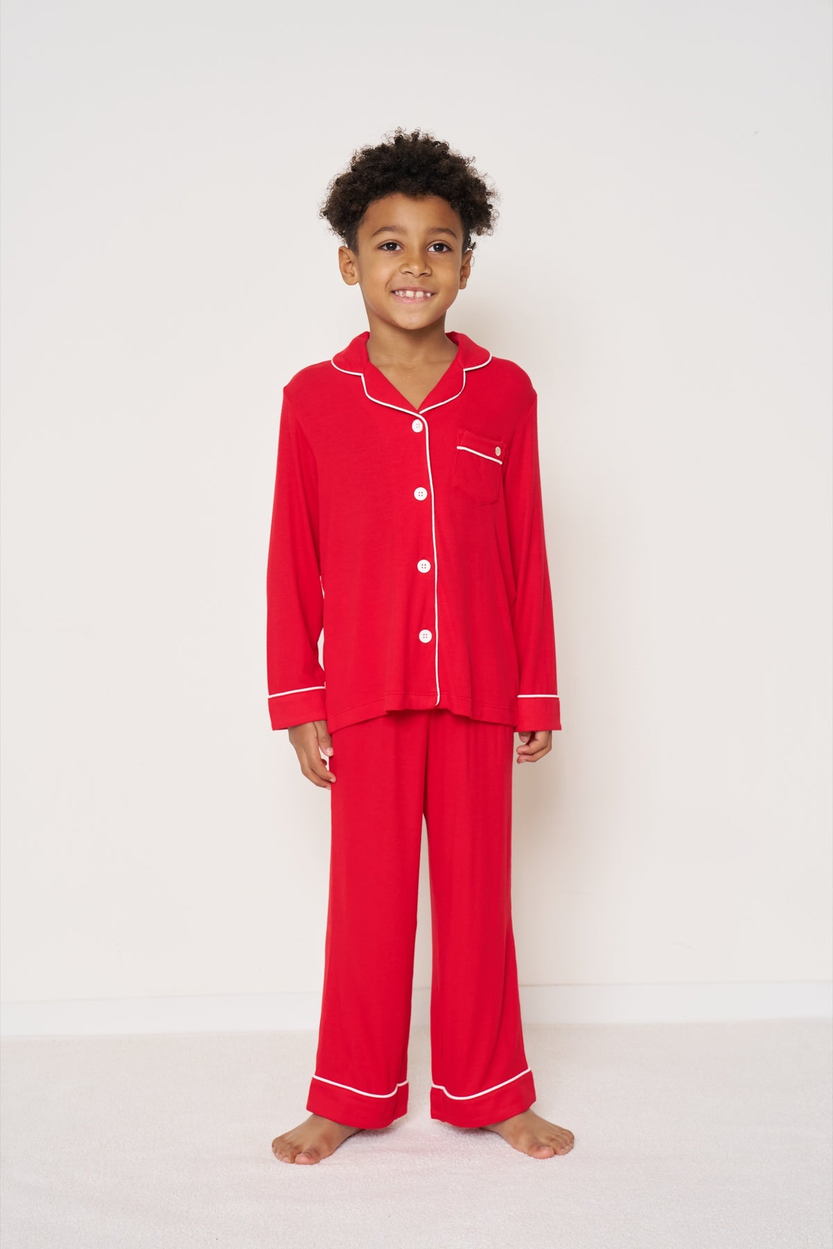 Kids’ Button-Up Set Christmas - Candy Cane Ribbed Bamboo