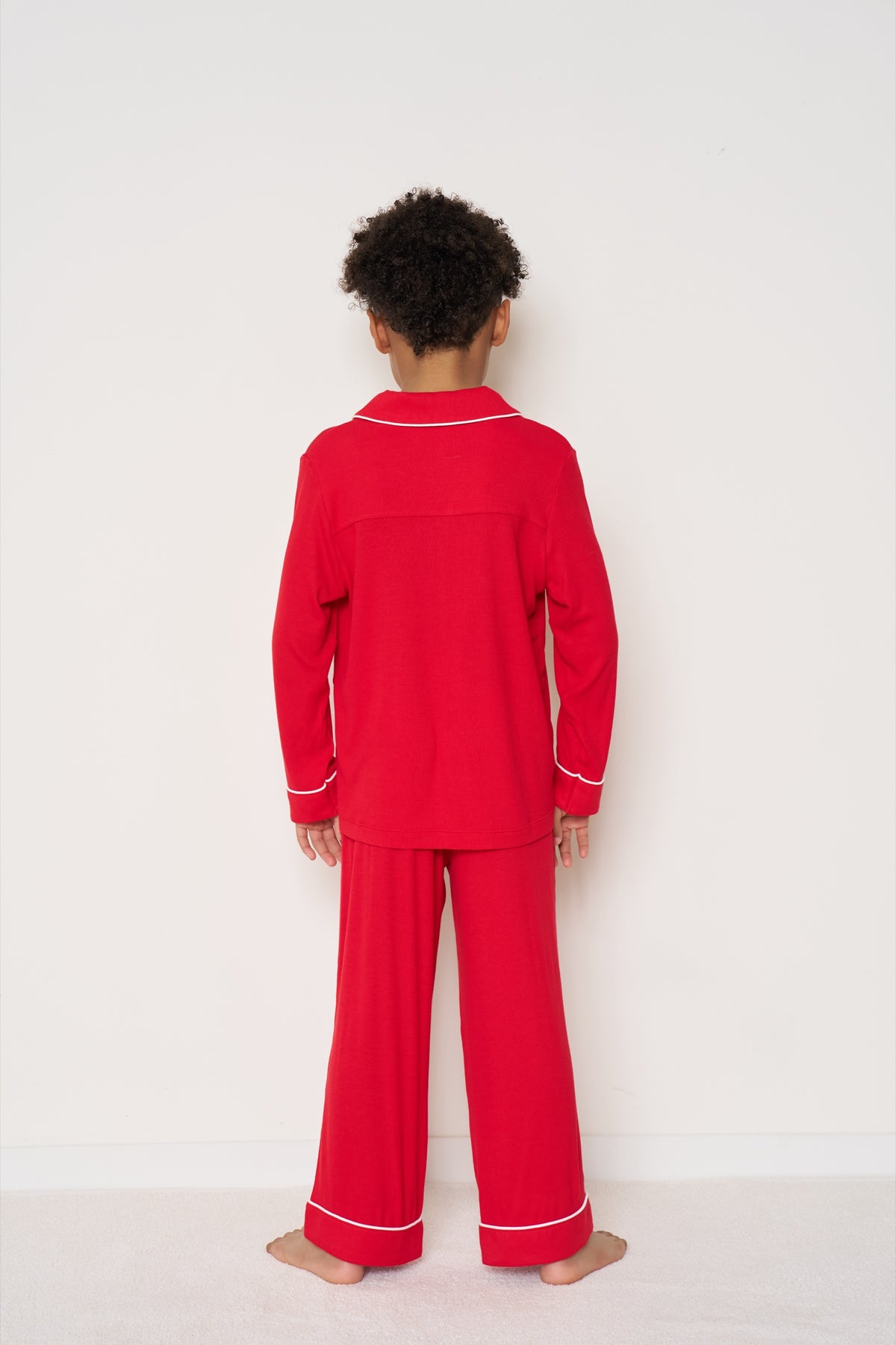 Kids’ Button-Up Set Christmas - Candy Cane Ribbed Bamboo