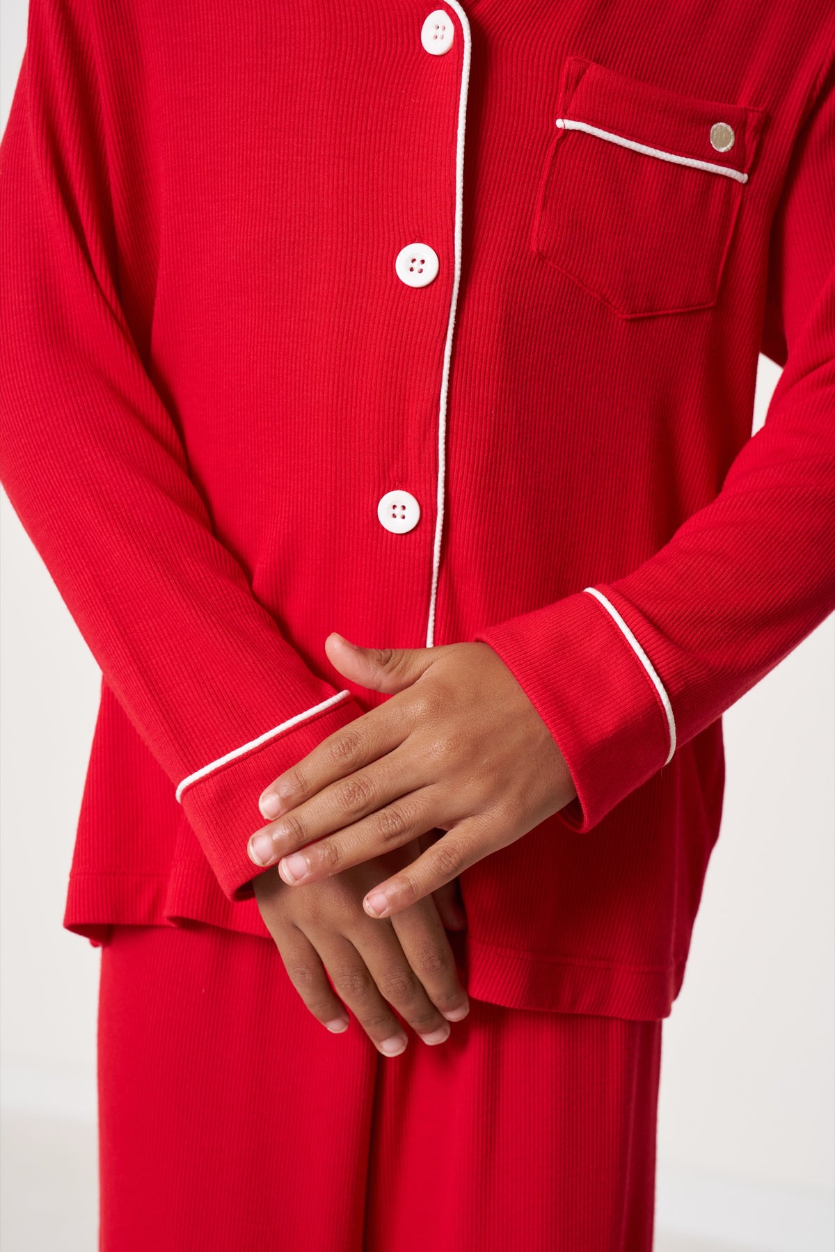 Kids’ Button-Up Set Christmas - Candy Cane Ribbed Bamboo
