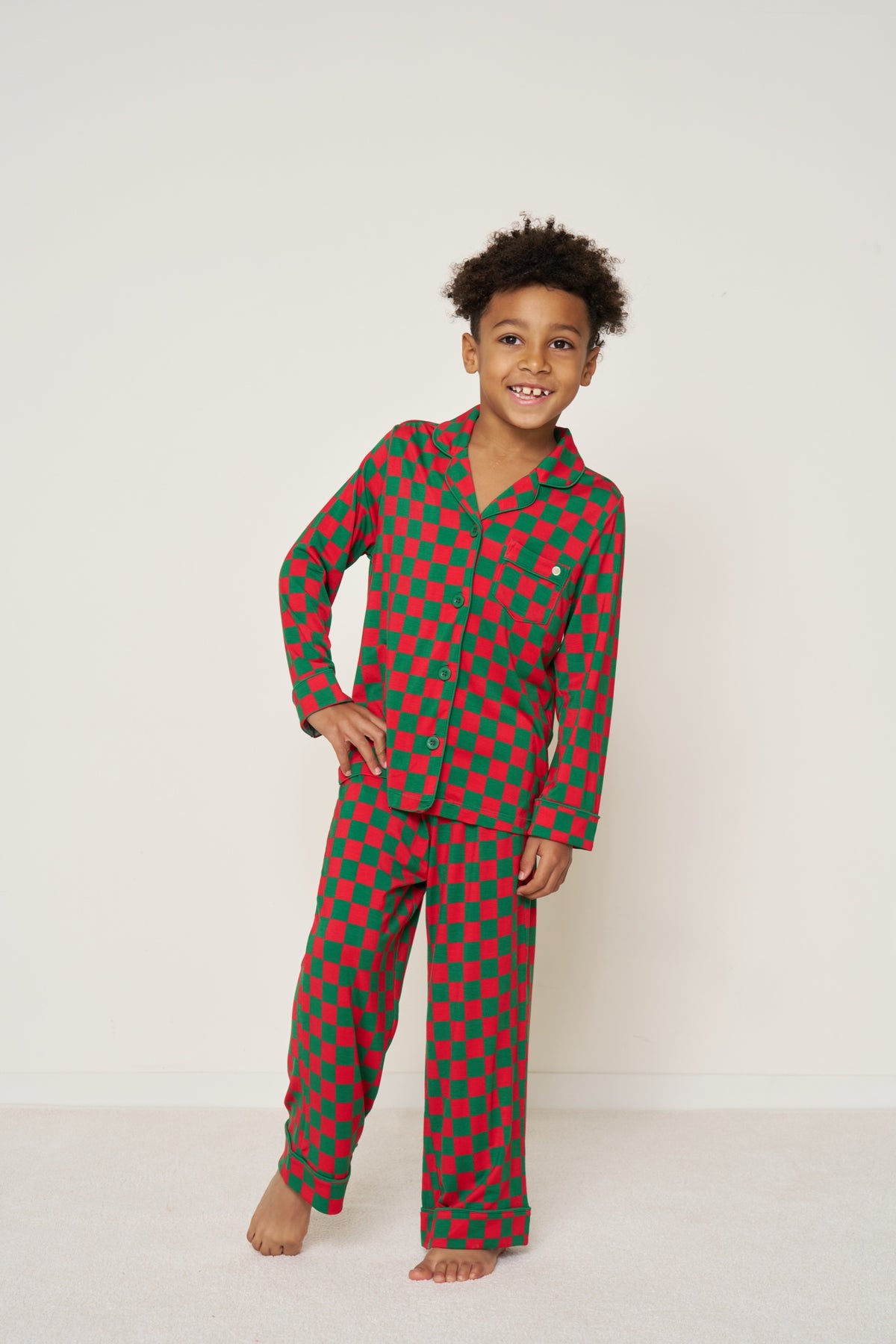 Kids’ Button-Up Set Christmas - Merry Checkmate TENCEL™ Modal
