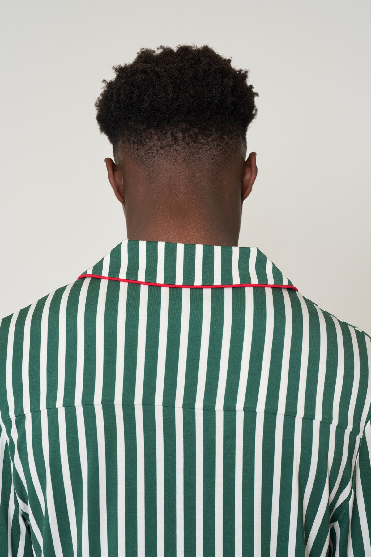 Men’s Button-Up Set Christmas - Winter Green Striped TENCEL Modal