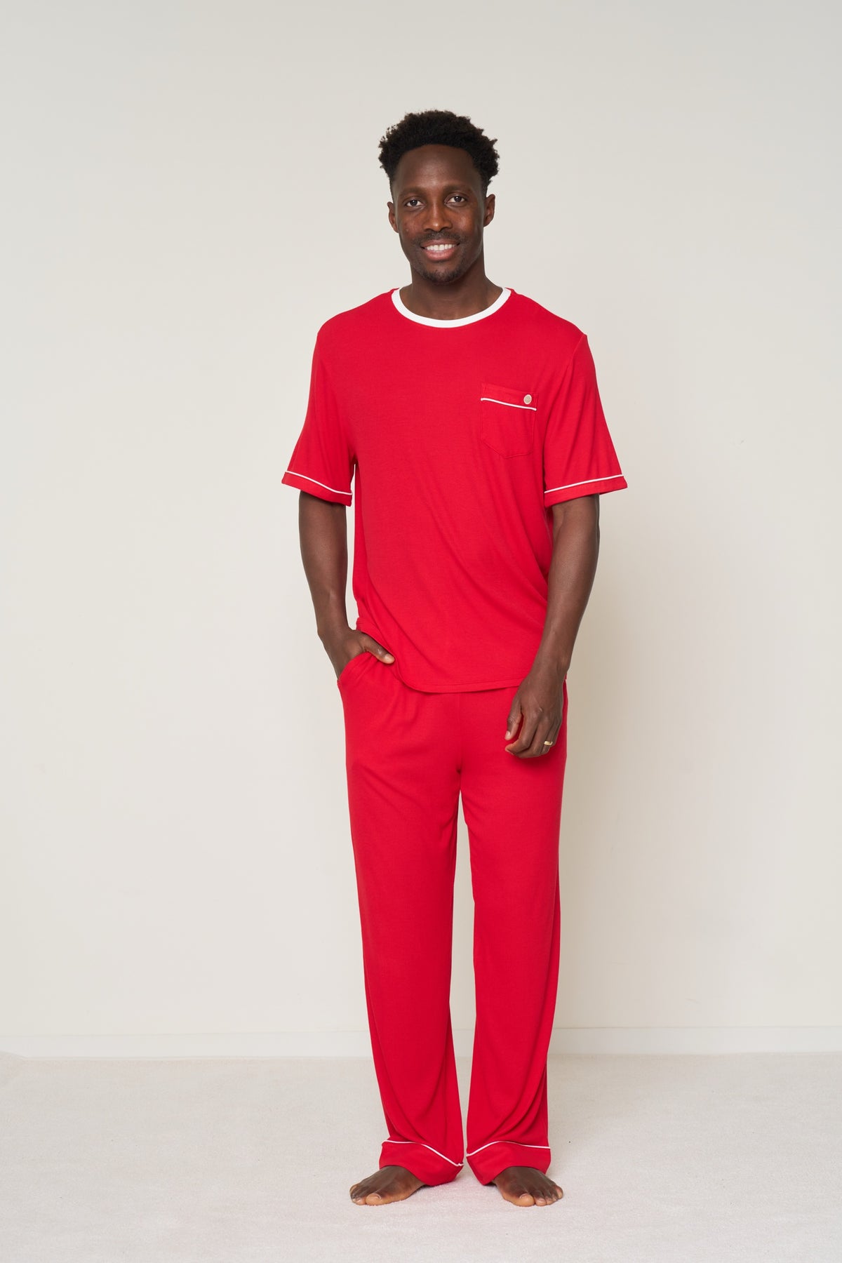 Men's Pocket T-Shirt Set Christmas - Candy Cane Ribbed Bamboo