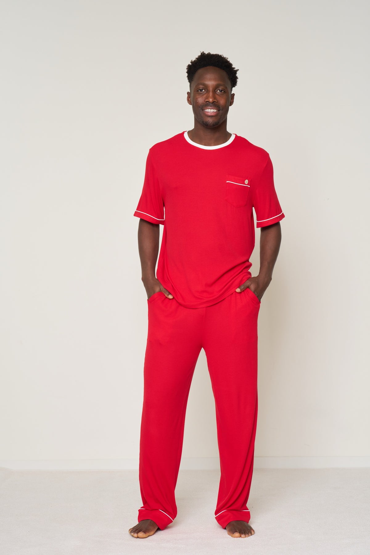 Men's Pocket T-Shirt Set Christmas - Candy Cane Ribbed Bamboo