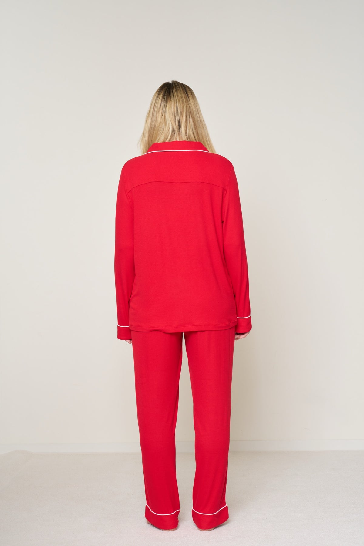 Women’s Button-Up Set Christmas - Candy Cane Ribbed Bamboo