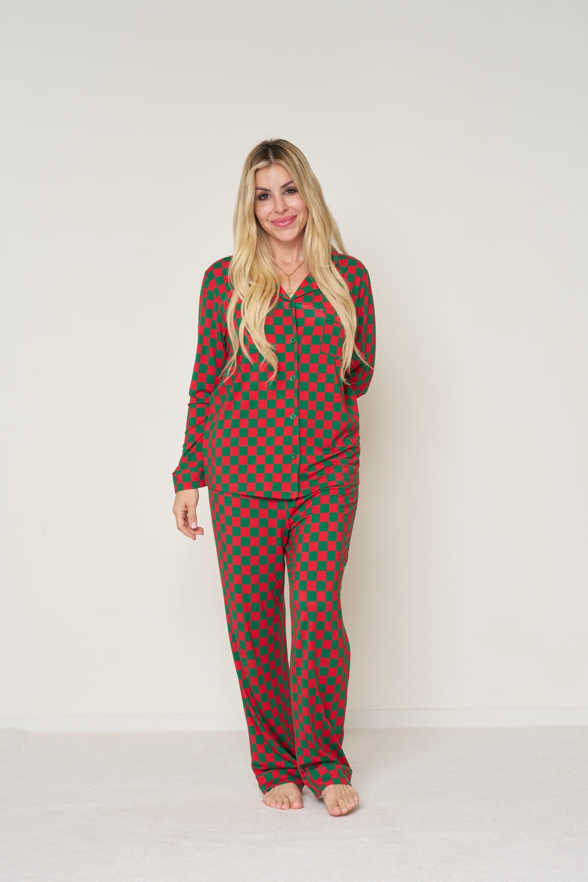 Women’s Button-Up Set Christmas - Merry Checkmate TENCEL™ Modal