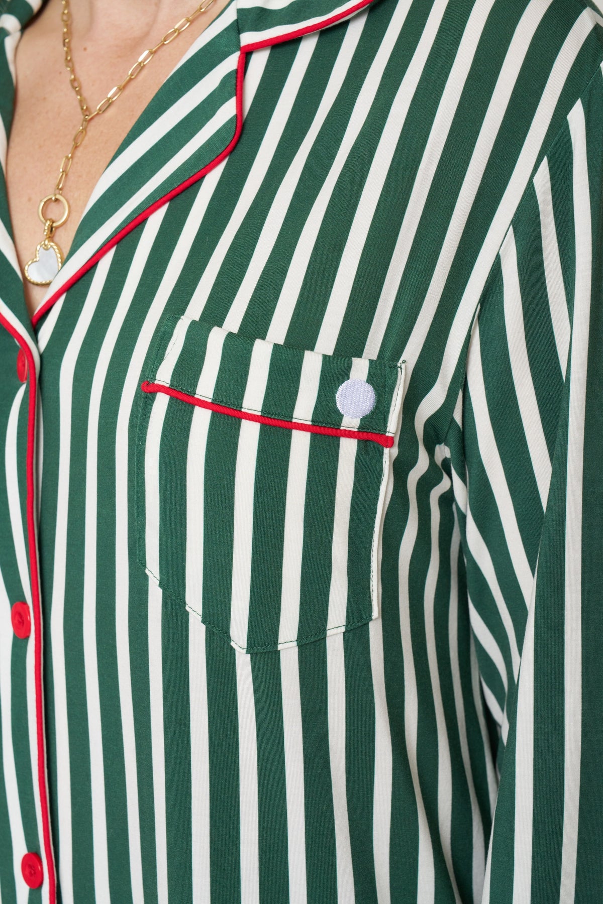Women’s Button-Up Set Christmas - Winter Green Striped TENCEL Modal