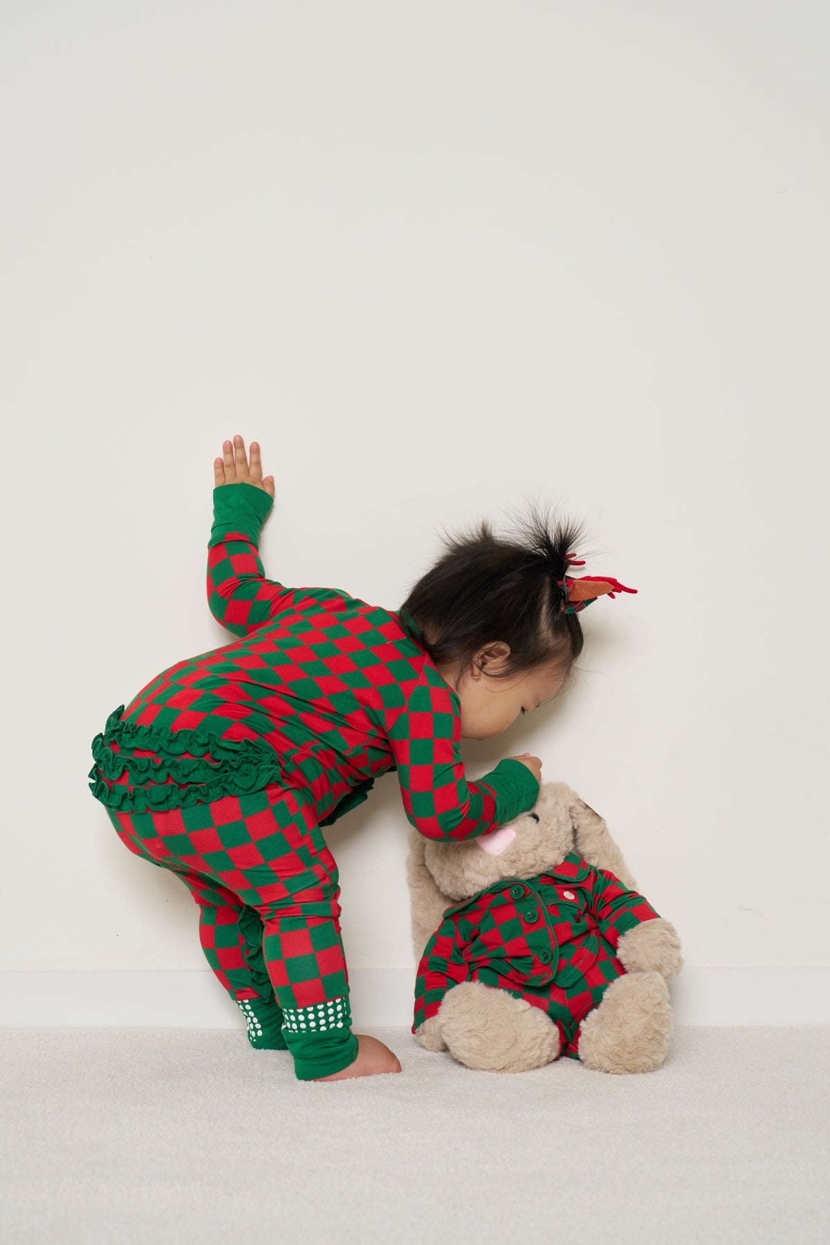 Zipper Romper with Ruffles Christmas - Merry Checkmate TENCEL™ Modal