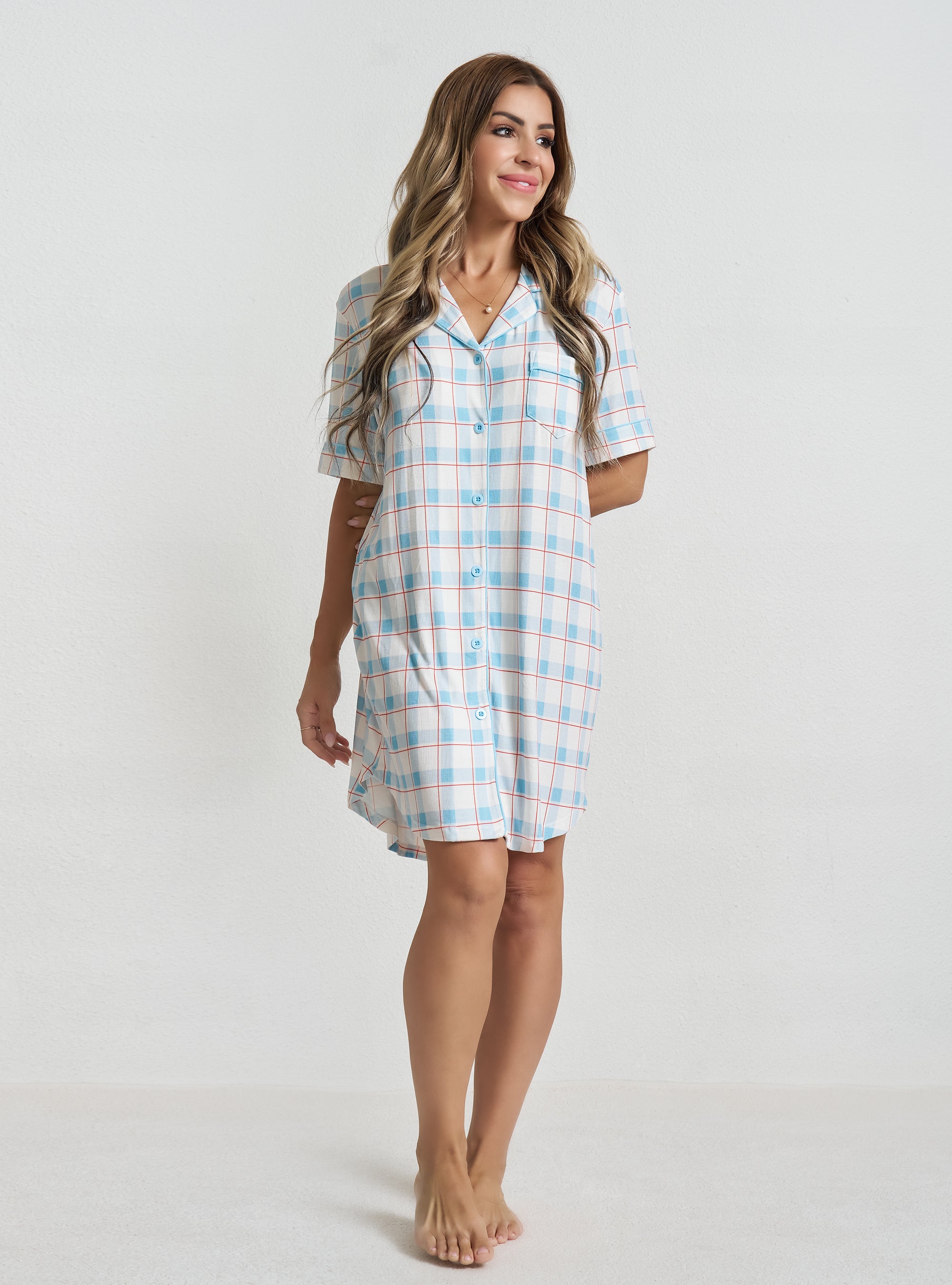 Women's Short Sleeve Button-Up Nightgown