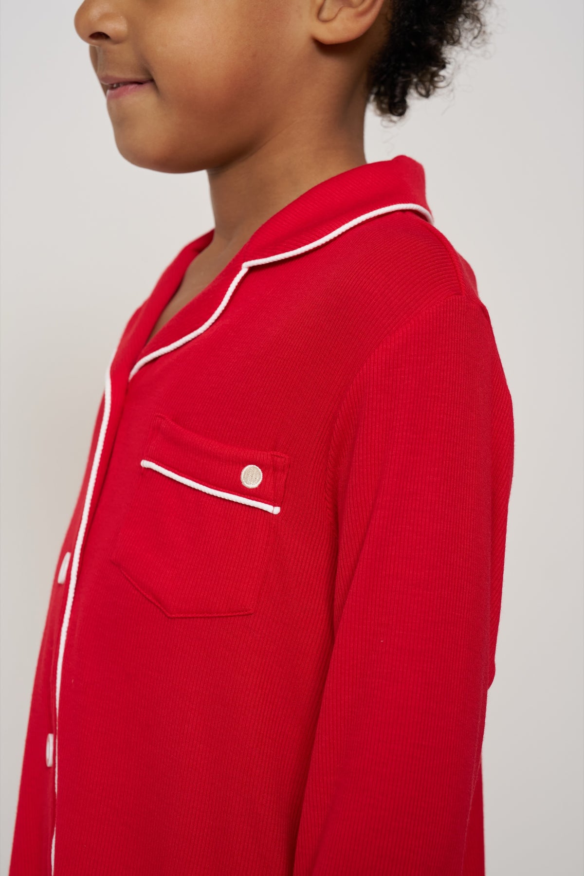 Kids’ Button-Up Set Christmas - Candy Cane Ribbed Bamboo