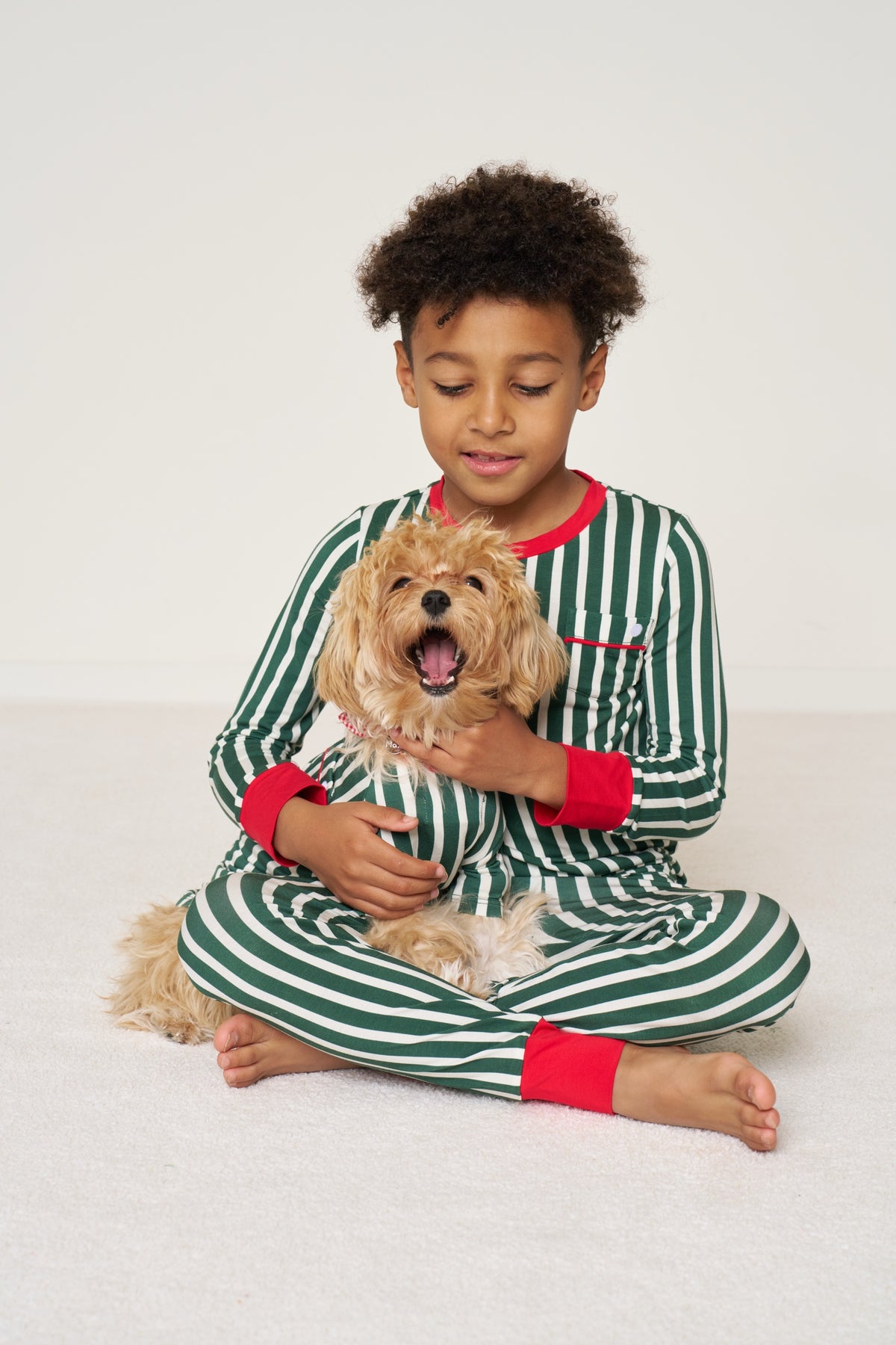 Kids' Fitted Pullover Set Christmas - Winter Green Striped TENCEL Modal