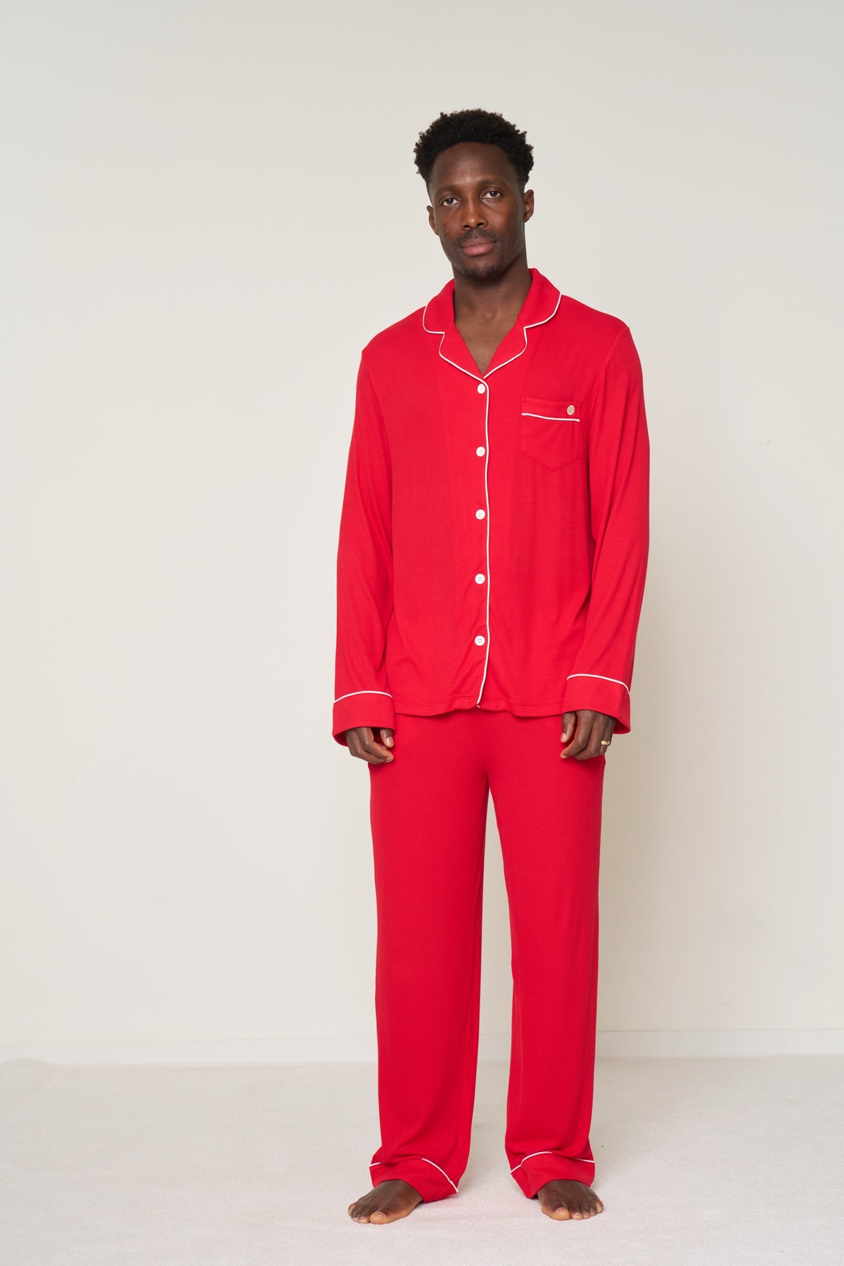 Men’s Button-Up Set Christmas - Candy Cane Ribbed Bamboo