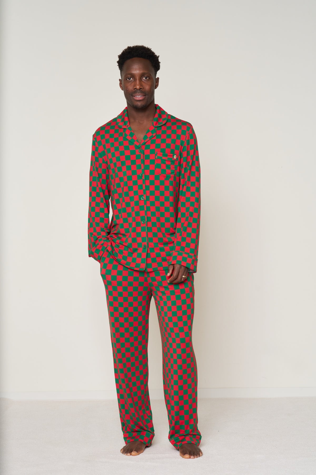 Men’s Button-Up Set Christmas - Merry Checkmate TENCEL™ Modal
