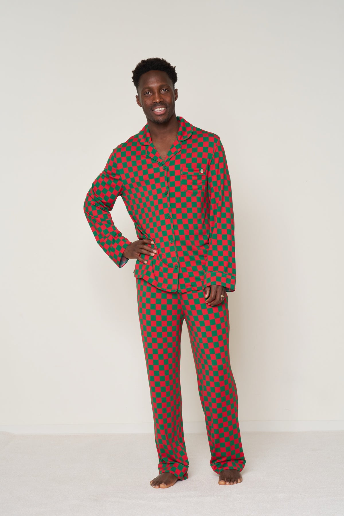 Men’s Button-Up Set Christmas - Merry Checkmate TENCEL™ Modal