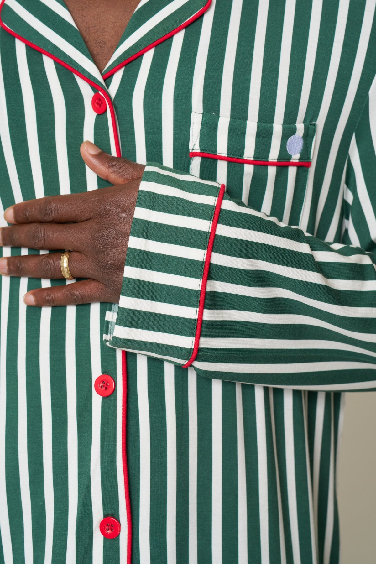 Men’s Button-Up Set Christmas - Winter Green Striped TENCEL Modal