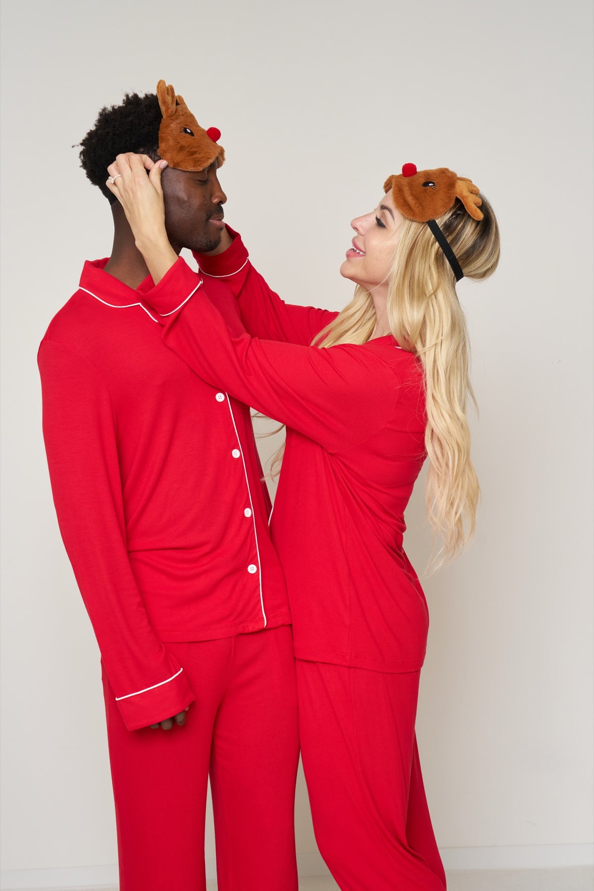Women’s Button-Up Set Christmas - Candy Cane Ribbed Bamboo
