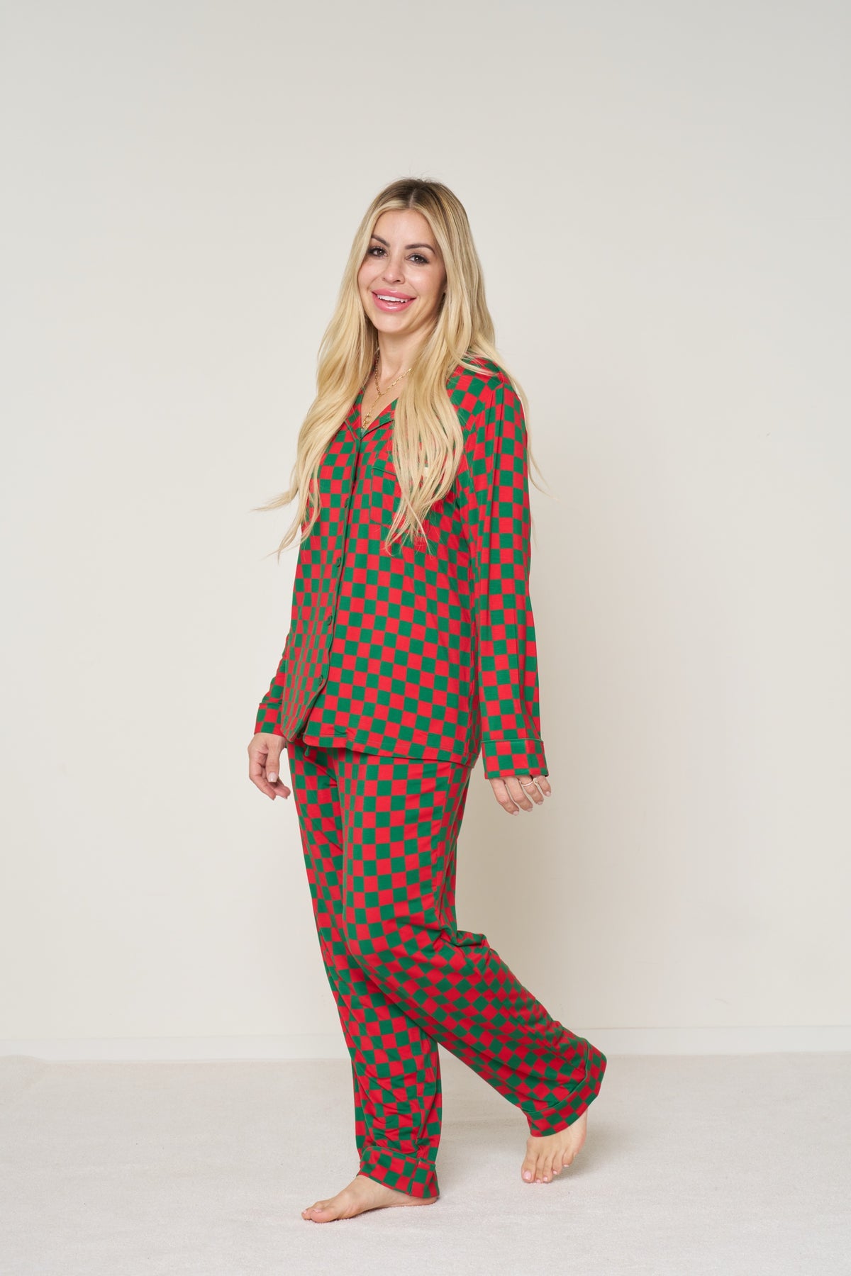 Women’s Button-Up Set Christmas - Merry Checkmate TENCEL™ Modal