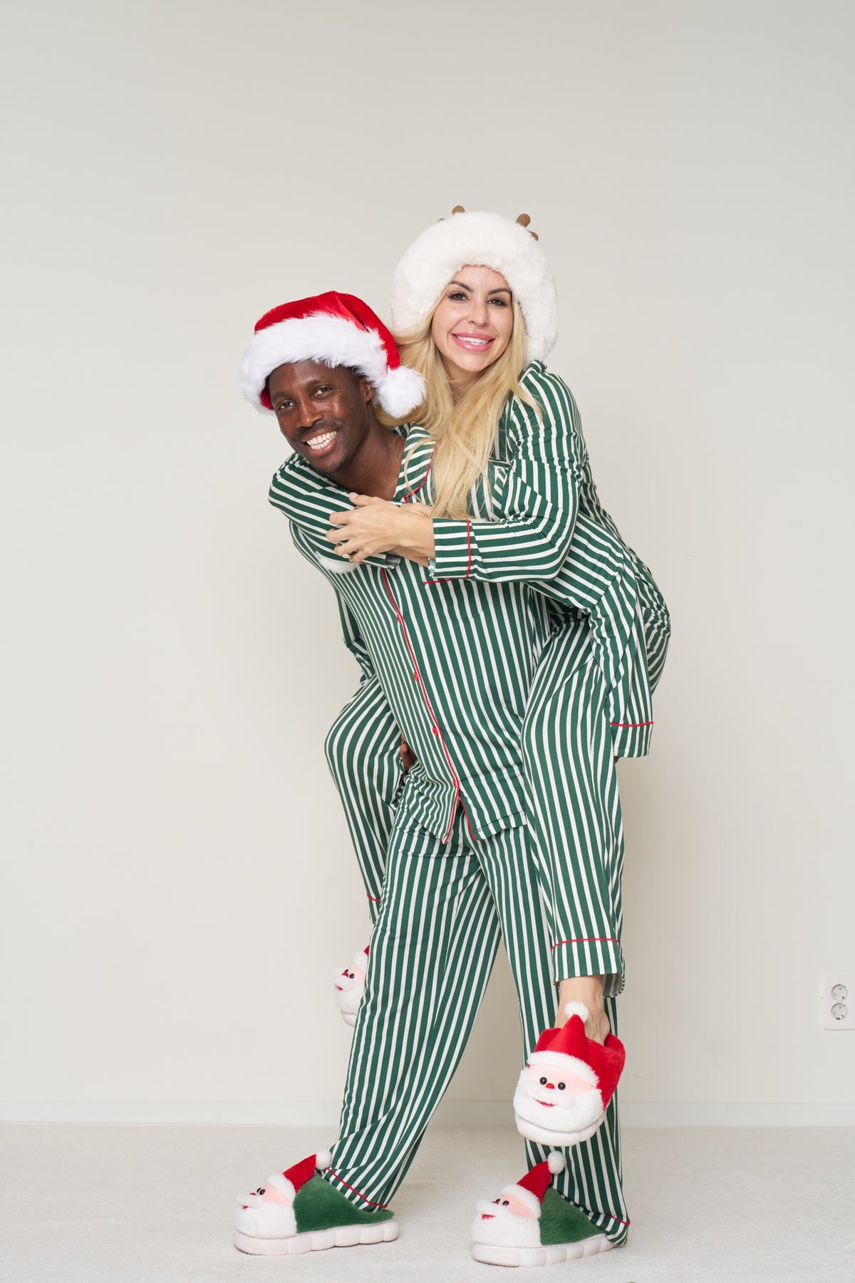 Women’s Button-Up Set Christmas - Winter Green Striped TENCEL Modal
